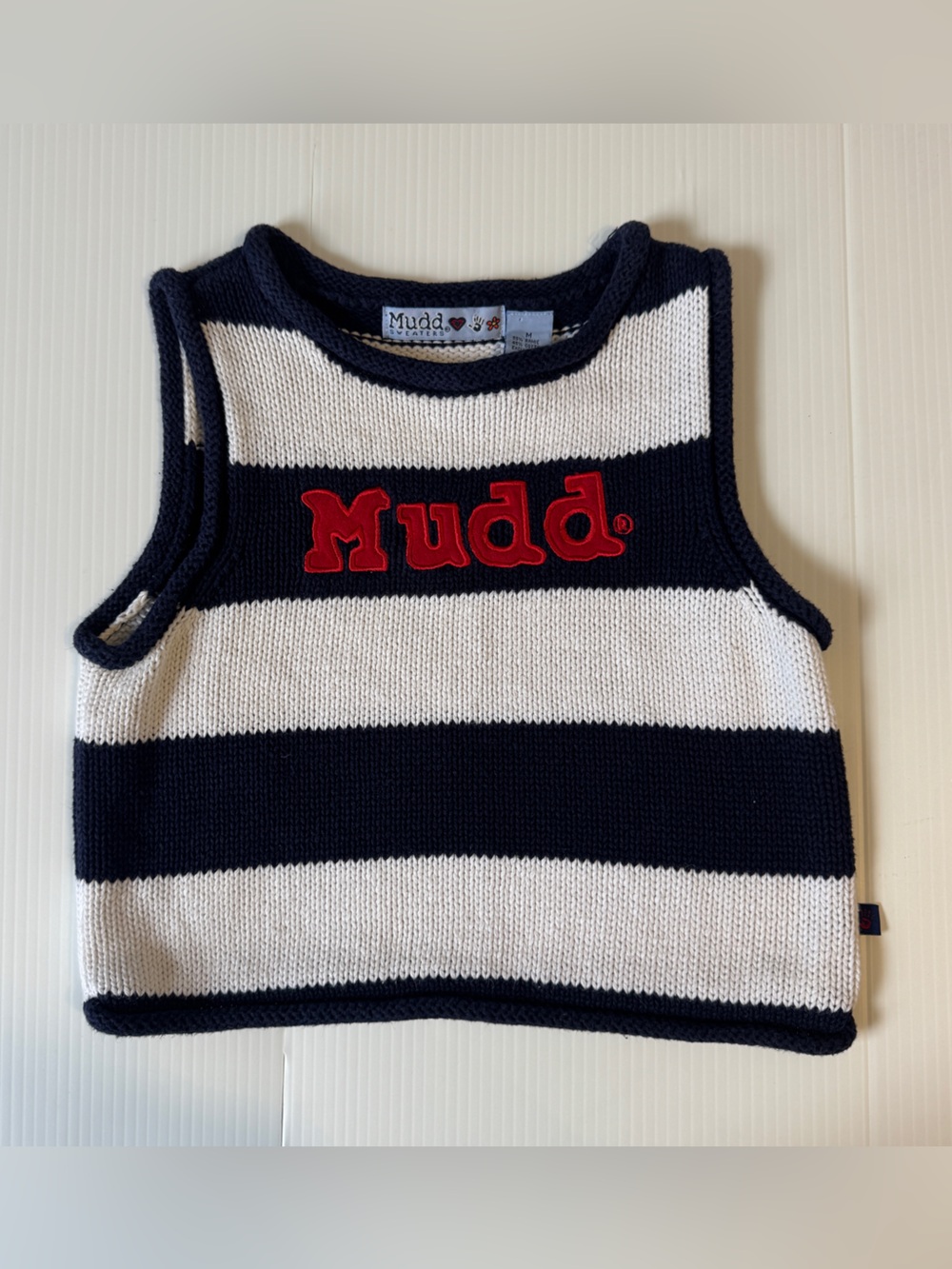 Vintage Mudd Sweater Vest Medium Navy White Striped Y2K Preppy Varsity Knit